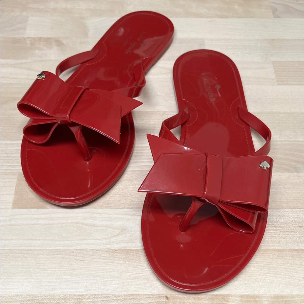 Kate Spade Jayla Jelly Red Bow Thong Flip Flop Sandals